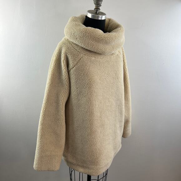 Mes Demoiselles Paris Beige Sherpa Fleece Turtle Neck Raglan Sleeve Pullover 2 - Picture 5 of 12